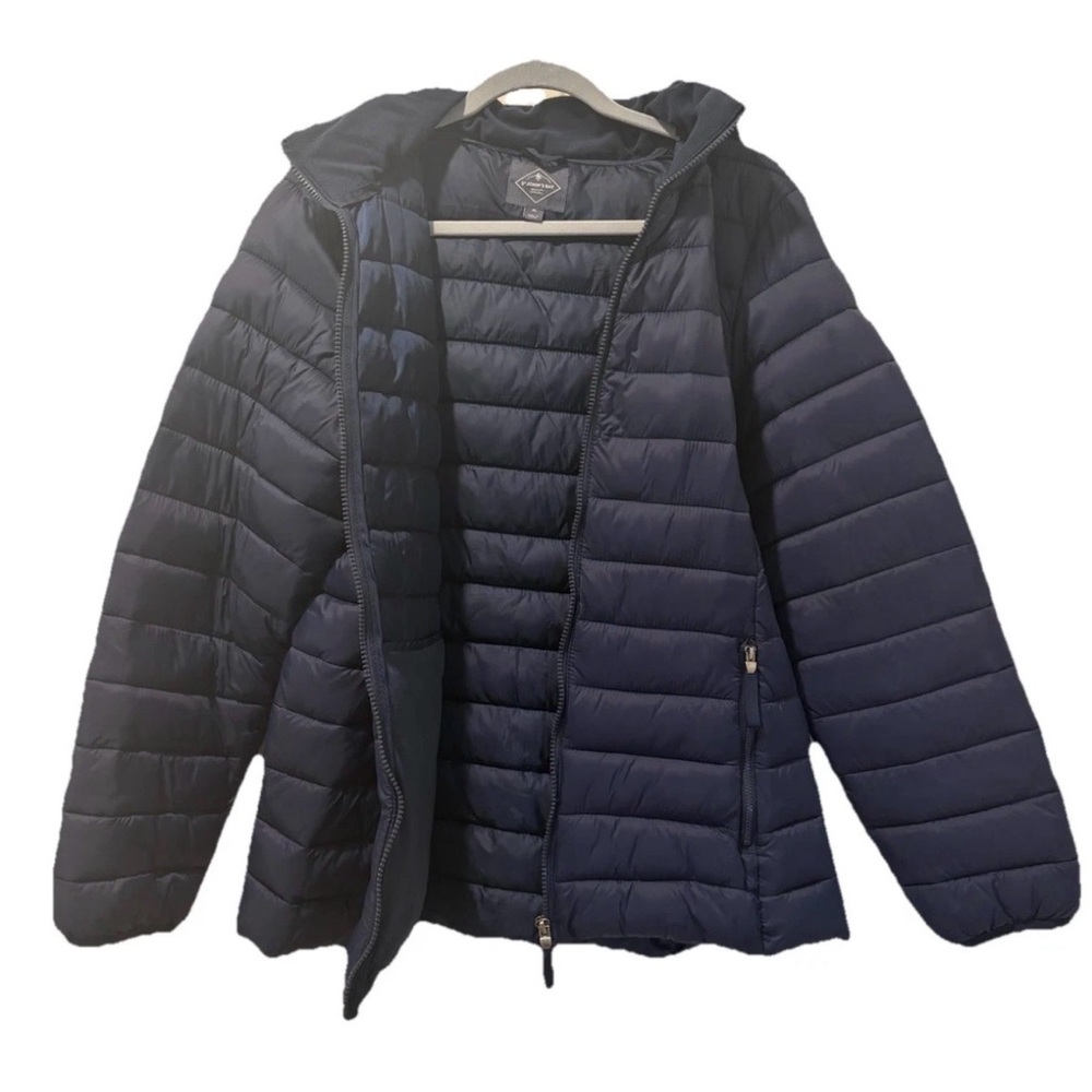 St. John’s Bay Dark Blue Lightweight Puffer Jacket Detachable Hood Size XL
